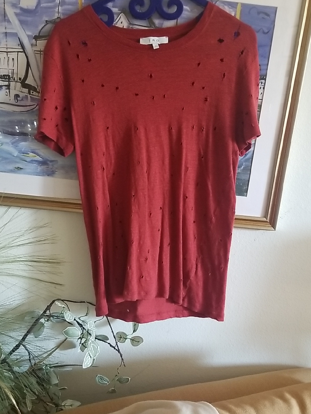 IRO Red Distressed Knit Tee